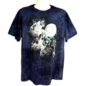 The Mountain Blue Graphic Tie Dye Howling Wolves T-Shirt XL Animal Print Cotton